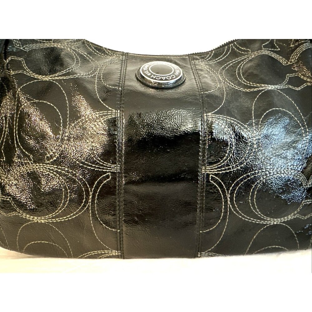 COACH Black Signature Patent Leather Hobo Handbag Purse A1293-F19282 Tag & Charm - Picture 5 of 16